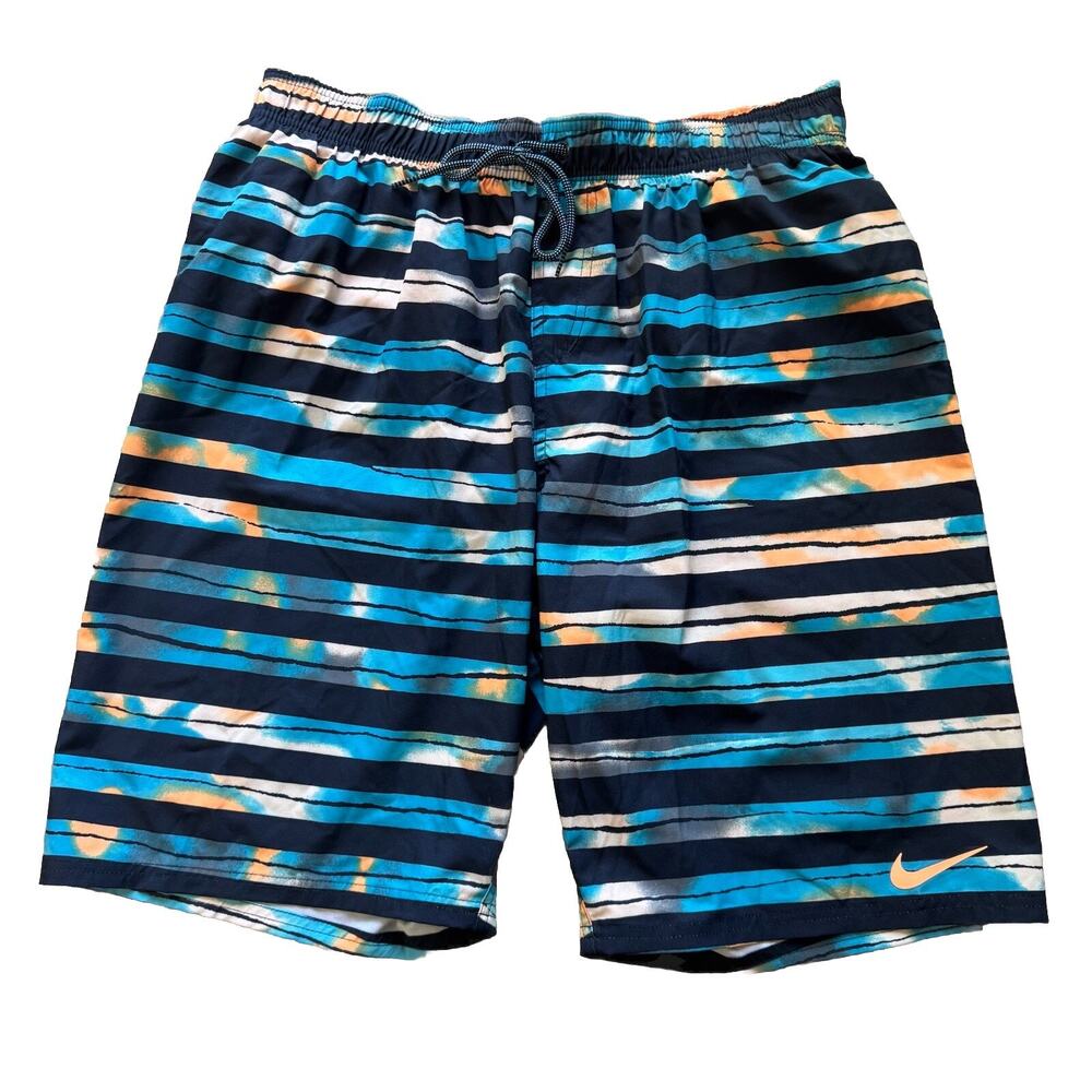 Nike Swim Trunks Mens XL Blue Stripe Mesh Lined Board Shorts Drawstring
